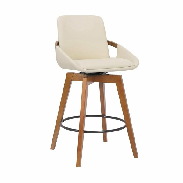 Armen Living Baylor 26 in.  Cream Faux Leather and Walnut Wood Swivel Bar Stool LCBABAWACR26
